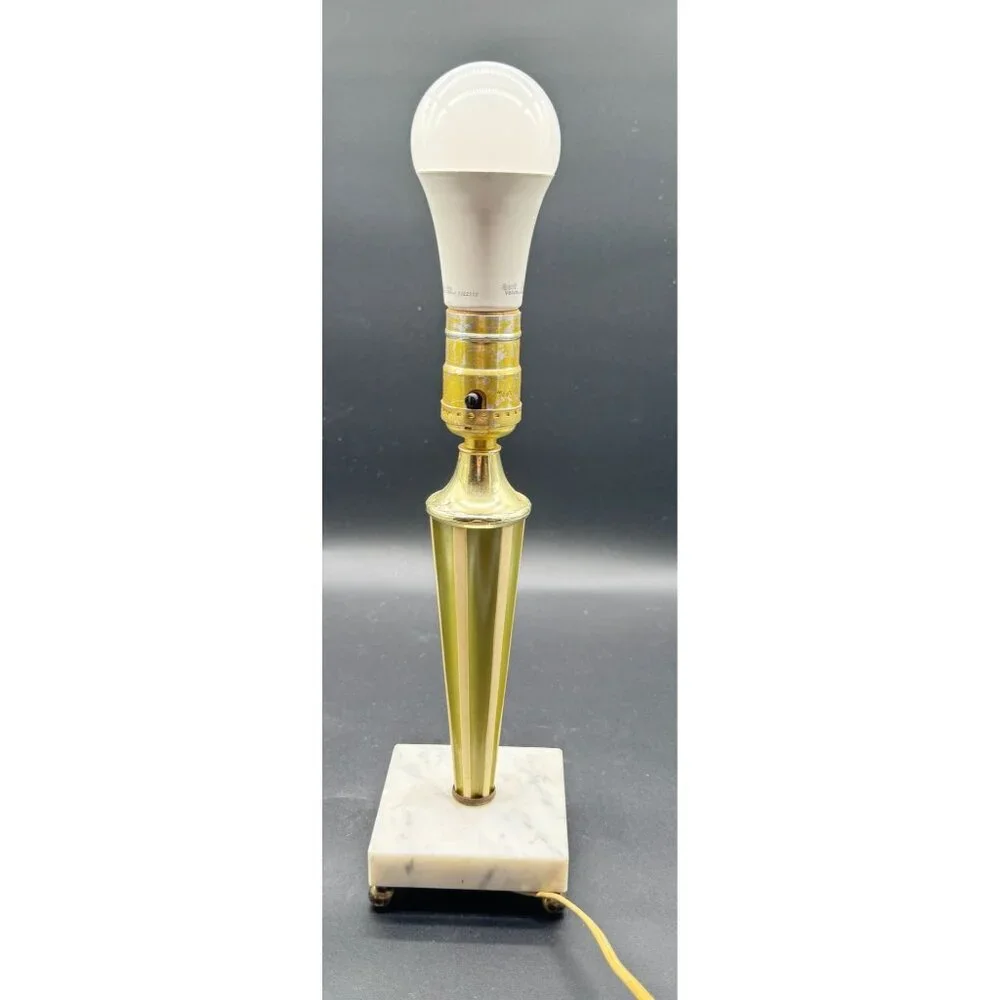 Vintage MCM Green & Cream Marble Base Table Lamp Working 11